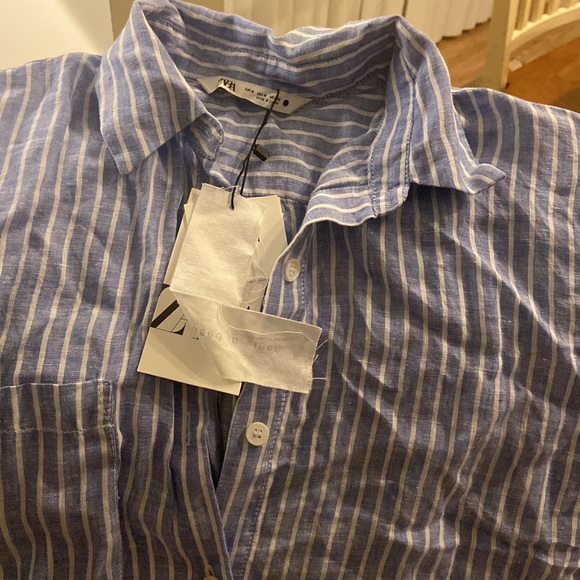 ZARA NWT striped oversized linen tunic dress-Sz M - Picture 5 of 9